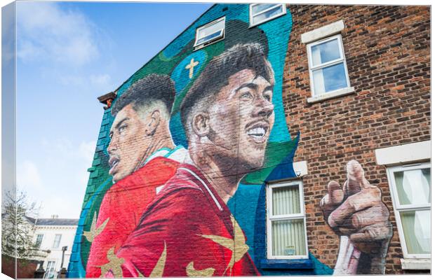 Bobby Firmino mural in front of Anfield Canvas Print by Jason Wells