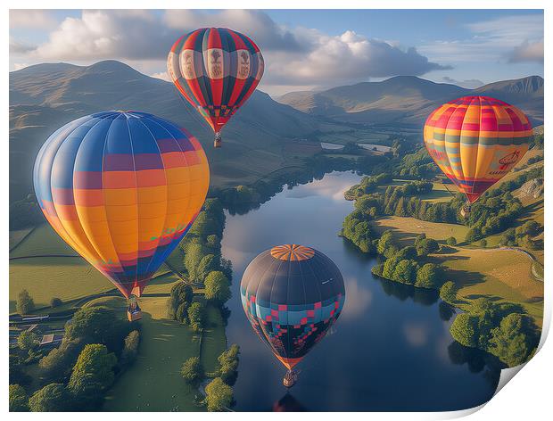 Hot Air Balloons Ullswater Print by Steve Smith