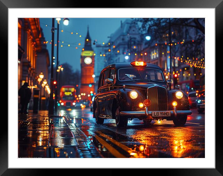 London Black Cab Framed Mounted Print by Steve Smith