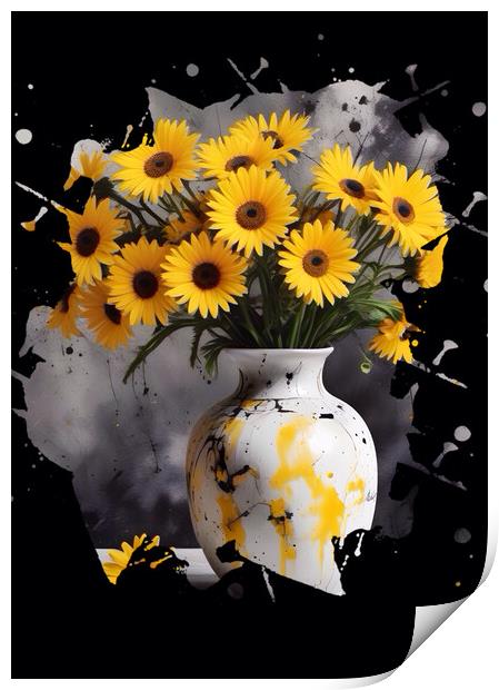 Yellow Daisies Explosion of Colour Print by Beryl Curran
