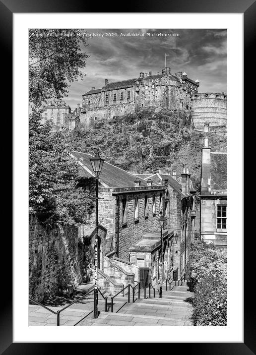 The Vennel and Edinburgh Castle (black and white) Framed Mounted Print by Angus McComiskey