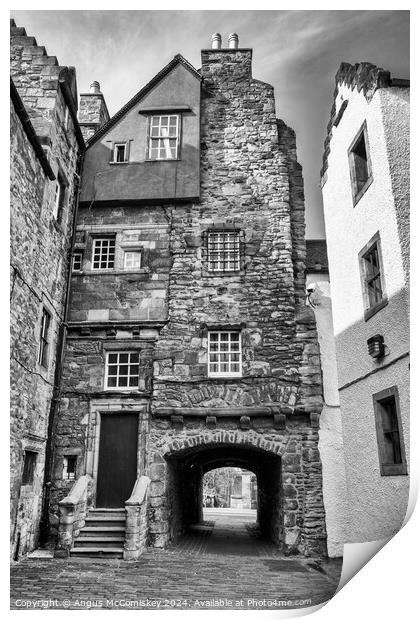 Bakehouse Close, Canongate, Edinburgh (monochrome) Print by Angus McComiskey