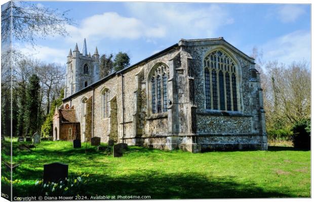  The Church of St Mary the virgin, Little Sampford Canvas Print by Diana Mower