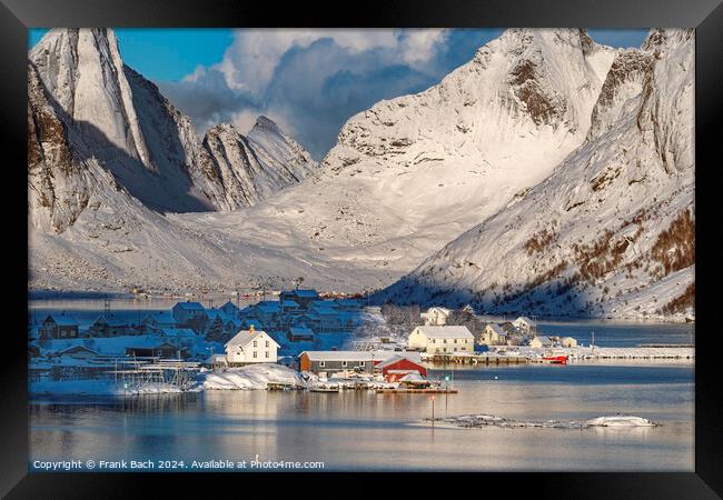 Lofoten Reine panorama over the fishing village, Norway Framed Print by Frank Bach