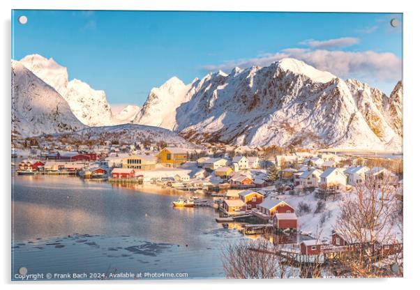 Lofoten Reine panorama over the fishing village, Norway Acrylic by Frank Bach
