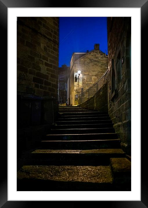 Staithes back street at dusk. Framed Mounted Print by Chris North