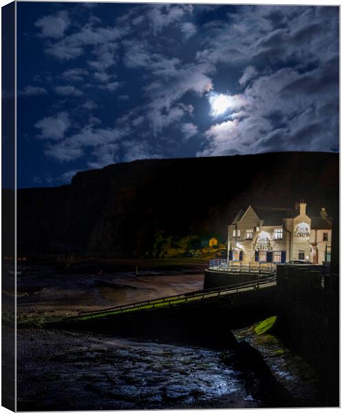 The Cod and Lobster pub in Staithes. Canvas Print by Chris North