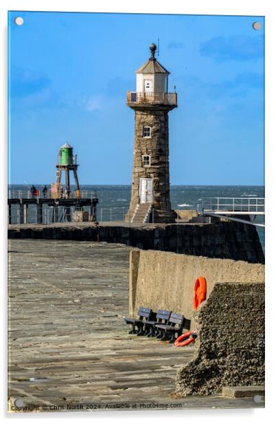 Whitby historic harbour entrance. Acrylic by Chris North