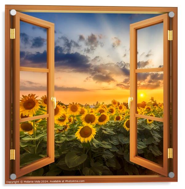 View of sunflowers at sunset Acrylic by Melanie Viola