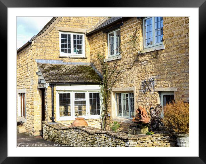 Cotswolds corner cottage Bourton on the water Framed Mounted Print by Martin fenton