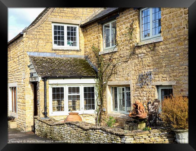 Cotswolds corner cottage Bourton on the water Framed Print by Martin fenton