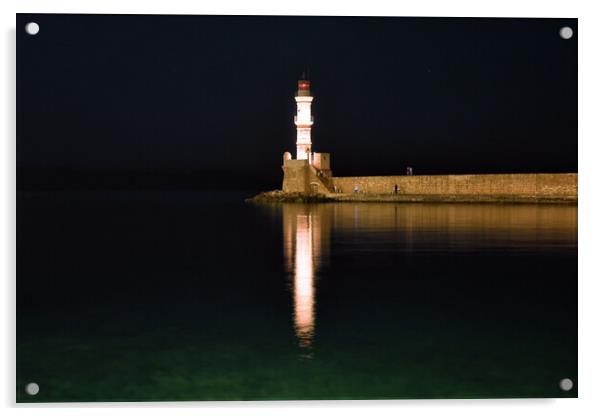 Lighthouse at night Acrylic by Adrianna Bielobradek