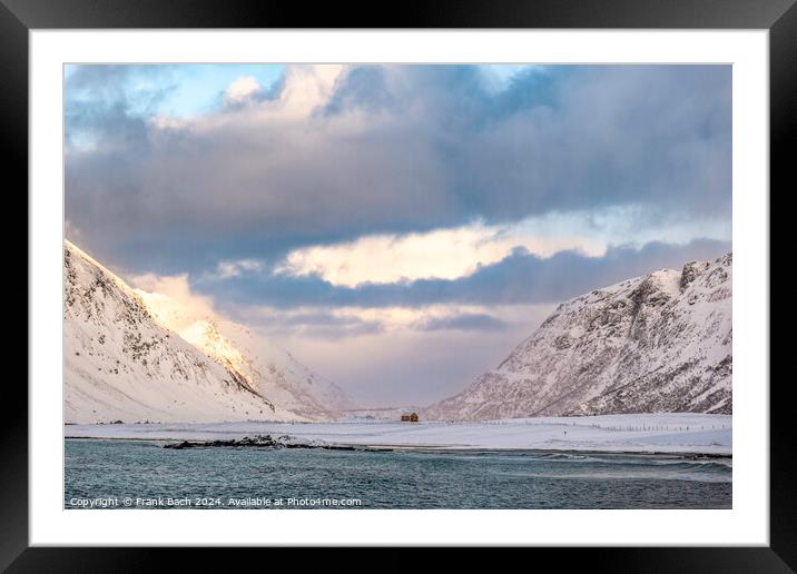 Lofoten vik beach in winter time, Norway Framed Mounted Print by Frank Bach