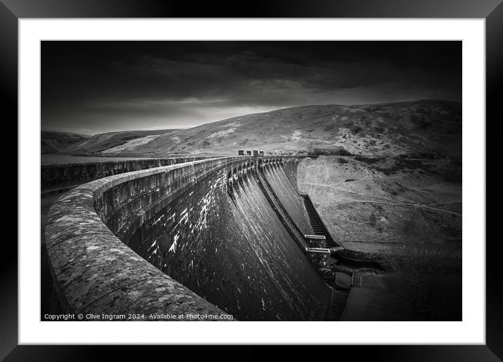 Black and white of Elan Valley dam Framed Mounted Print by Clive Ingram