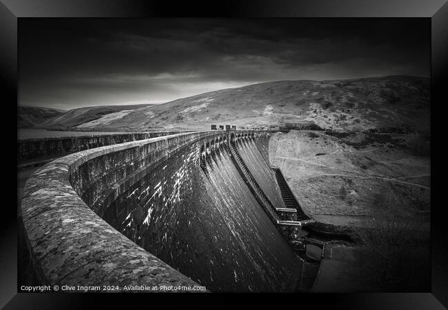 Black and white of Elan Valley dam Framed Print by Clive Ingram