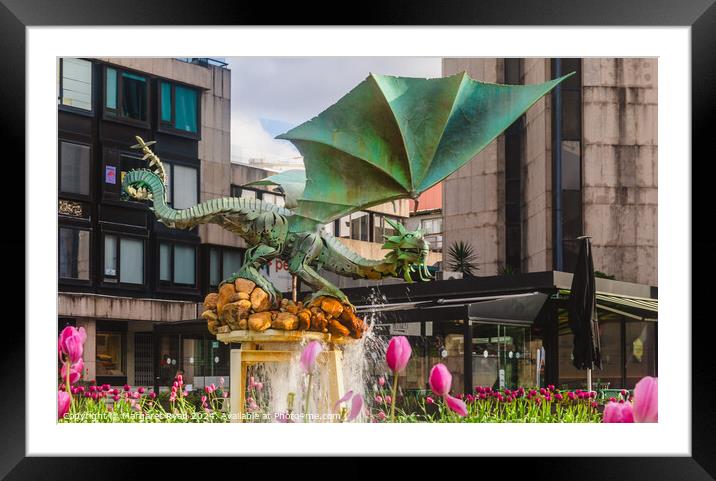 The Green Dragon fountain Braga Framed Mounted Print by Margaret Ryan