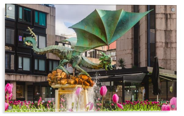 The Green Dragon fountain Braga Acrylic by Margaret Ryan