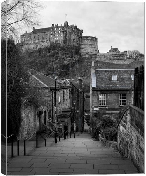 Edinburgh Castle Black and White  Canvas Print by Anthony McGeever