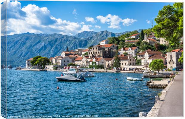 Waterfront at Perast on Bay of Kotor in Montenegro Canvas Print by Angus McComiskey