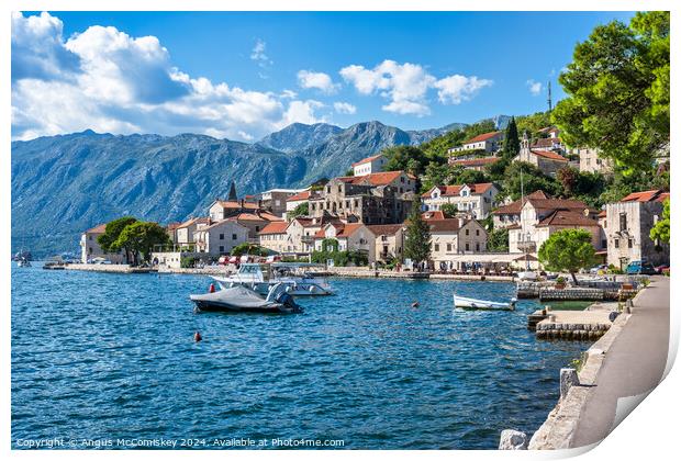 Waterfront at Perast on Bay of Kotor in Montenegro Print by Angus McComiskey