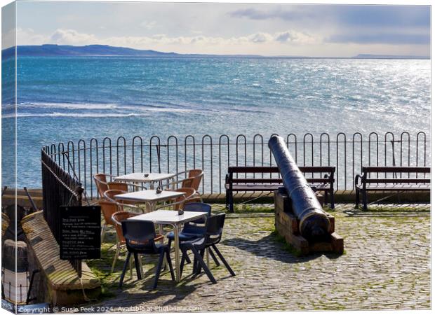 Outdoor Dining with a View over Lyme Bay Canvas Print by Susie Peek