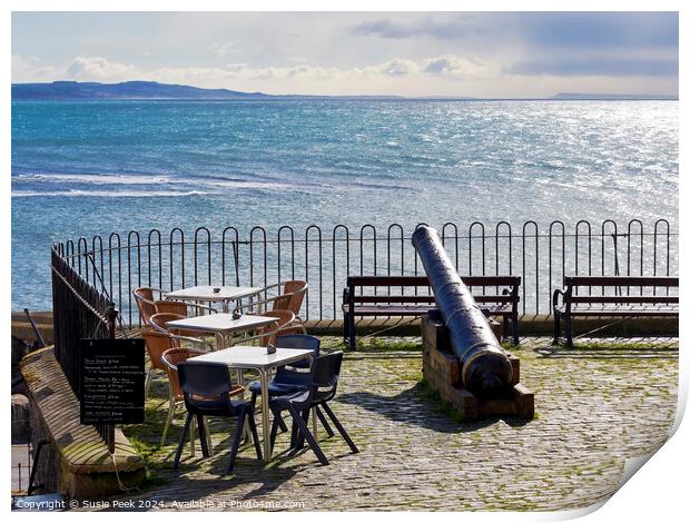 Outdoor Dining with a View over Lyme Bay Print by Susie Peek