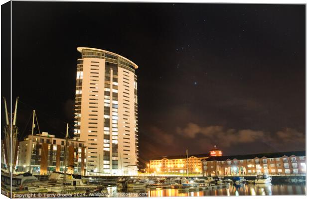 Swansea Marina Meridian Tower and Orion Canvas Print by Terry Brooks