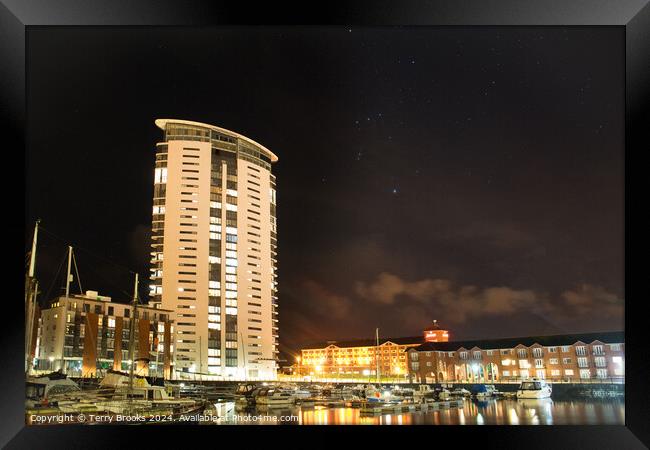 Swansea Marina Meridian Tower and Orion Framed Print by Terry Brooks