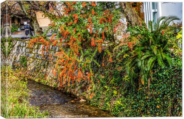 Orange Berries Fall Philosopher's Walk Canal Kyoto Japan Canvas Print by William Perry