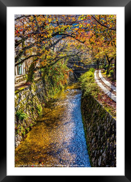 Orange Berries Fall Philosopher's Walk Canal Kyoto Japan Framed Mounted Print by William Perry