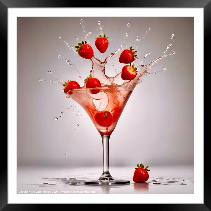Strawberry Splash Framed Mounted Print by Zap Photos