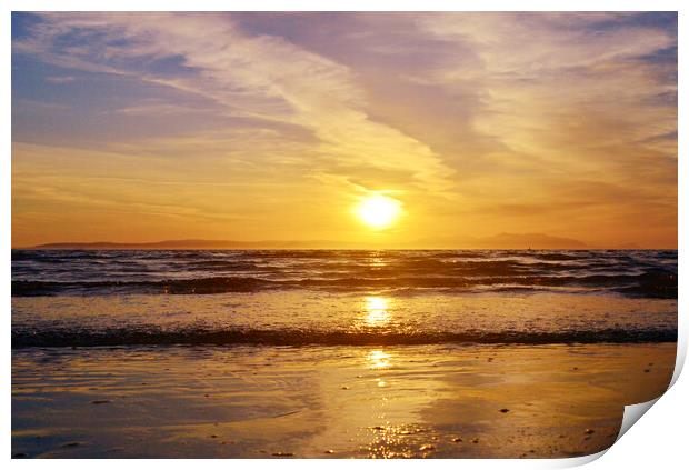 Ayrshire coastal sunset, Ayr and Arran Print by Allan Durward Photography