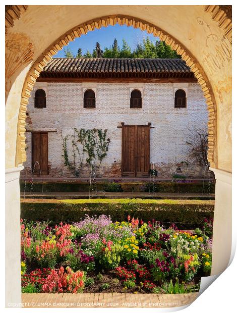The Gardens of the Alhambra Palace, Granada, Spain Print by EMMA DANCE PHOTOGRAPHY