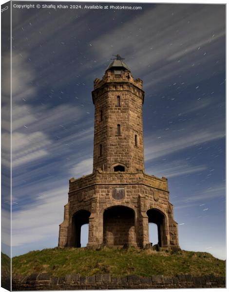 Darwen Tower Long Exposure Night Shot with Moving Clouds and Star Trails Canvas Print by Shafiq Khan