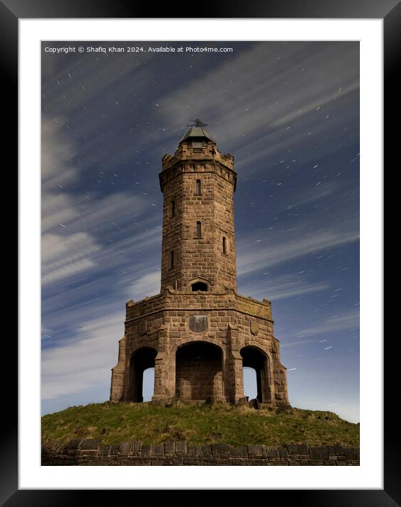 Darwen Tower Long Exposure Night Shot with Moving Clouds and Star Trails Framed Mounted Print by Shafiq Khan
