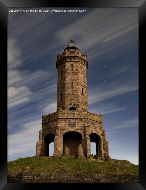 Darwen Tower Long Exposure Night Shot with Moving Clouds and Star Trails Framed Print by Shafiq Khan