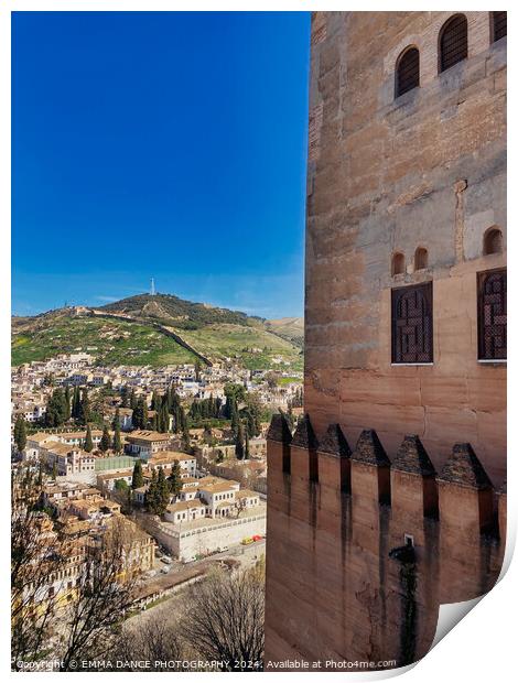 Views of Sacromonte from The Alhambra Palace, Granada, Spain Print by EMMA DANCE PHOTOGRAPHY