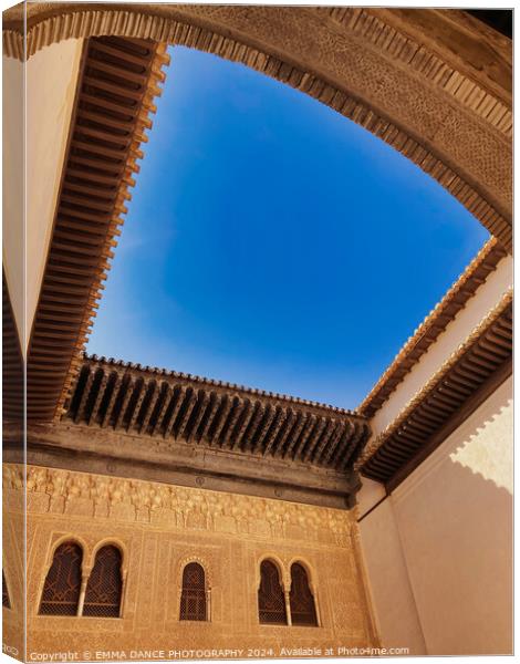 The Architecture of the Alhambra Palace, Granada,  Canvas Print by EMMA DANCE PHOTOGRAPHY