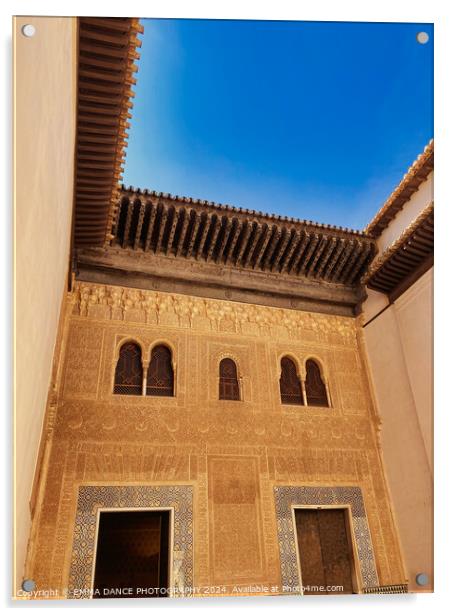 The Architecture of the Alhambra Palace, Granada,  Acrylic by EMMA DANCE PHOTOGRAPHY