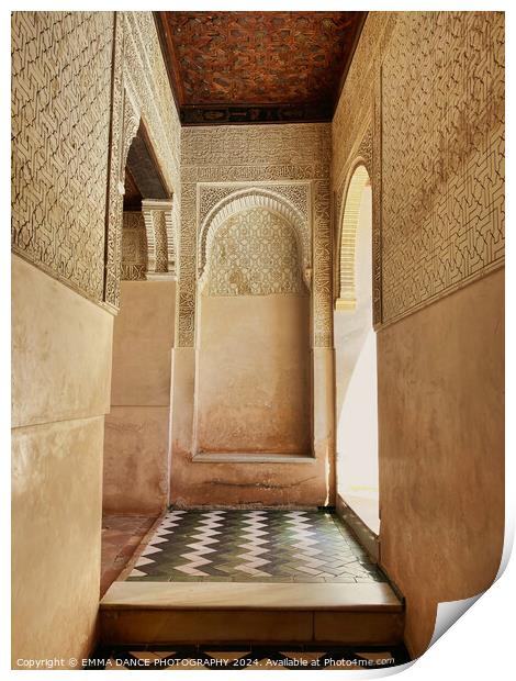 The Architecture of the Alhambra Palace, Granada, Spain Print by EMMA DANCE PHOTOGRAPHY