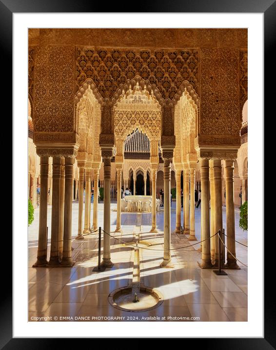 Patio of the Lions, The Nasrid Palace, Granada, Spain Framed Mounted Print by EMMA DANCE PHOTOGRAPHY