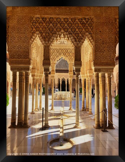Patio of the Lions, The Nasrid Palace, Granada, Spain Framed Print by EMMA DANCE PHOTOGRAPHY