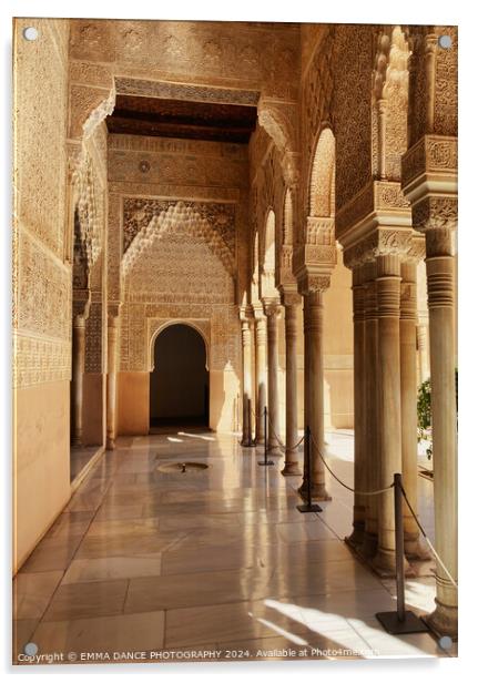 Patio of the Lions, The Nasrid Palace, Granada, Sp Acrylic by EMMA DANCE PHOTOGRAPHY