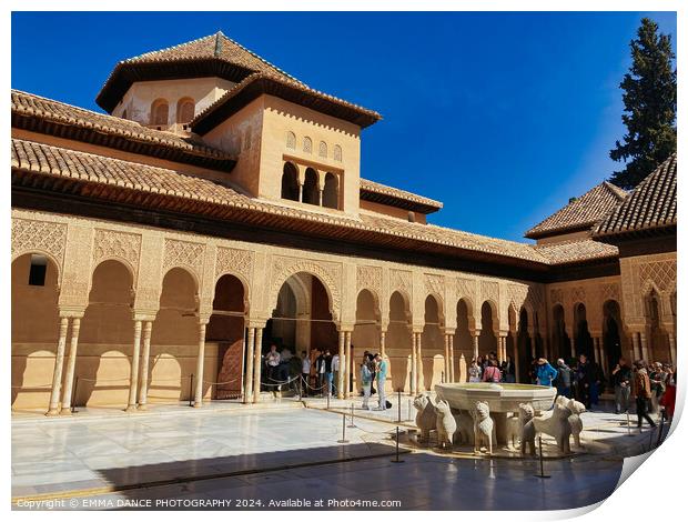 Patio of the Lions, The Nasrid Palace, Granada, Spain Print by EMMA DANCE PHOTOGRAPHY