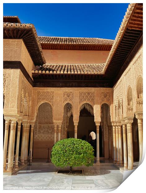 Patio of the Lions, The Nasrid Palace, Granada, Spain Print by EMMA DANCE PHOTOGRAPHY