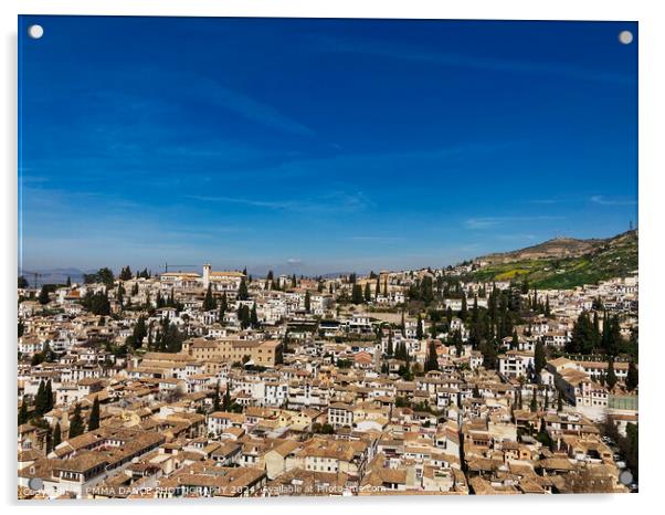 Views of Albaicín from The Alhambra Palace, Granada, Spain Acrylic by EMMA DANCE PHOTOGRAPHY