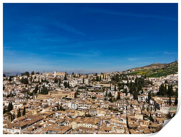 Views of Albaicín from The Alhambra Palace, Granada, Spain Print by EMMA DANCE PHOTOGRAPHY