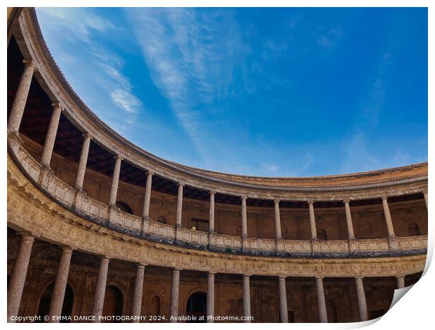 The Charles V Palace in the Alhambra Palace, Granada, Spain Print by EMMA DANCE PHOTOGRAPHY