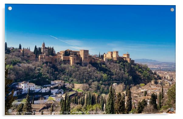 The Alhambra Palace, Granada, Spain Acrylic by EMMA DANCE PHOTOGRAPHY