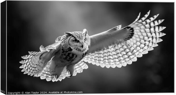 Owl in Flight Canvas Print by Alan Taylor
